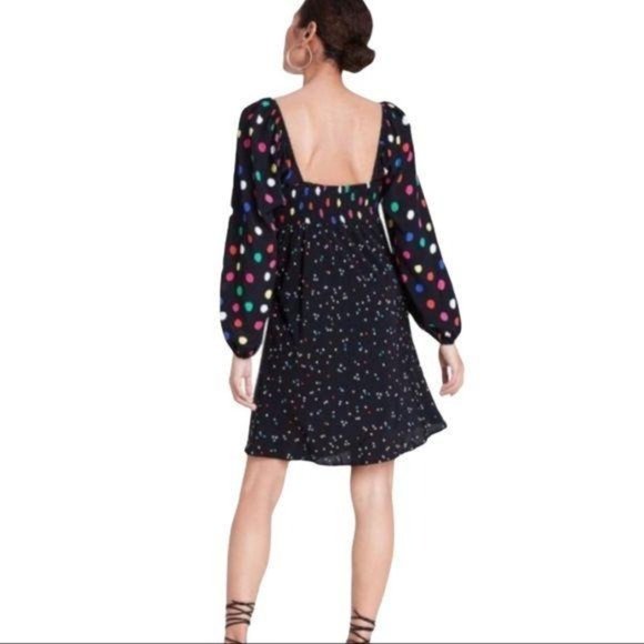 Black Polka Dot 70's Long Sleeve Mini Swing Dress - Picture 2 of 10